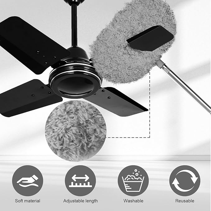 Eunice 2Pack Ceiling Fan Duster with Extension Pole, 13-49.7 Inches Adjustable and Removable Fan Cleaner Blade for High Ceiling, Window Door Furniture (Grey)