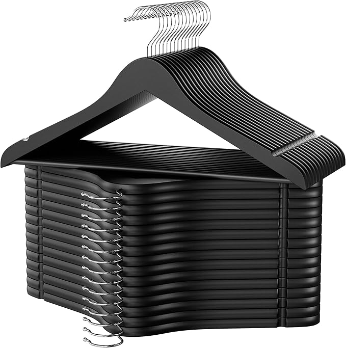 StorageWorks Black Wooden Hangers 30 Pack, Heavy Duty Wood Hangers for Closet, Clothes Hangers for Coats, Shirts, Pants, Suits