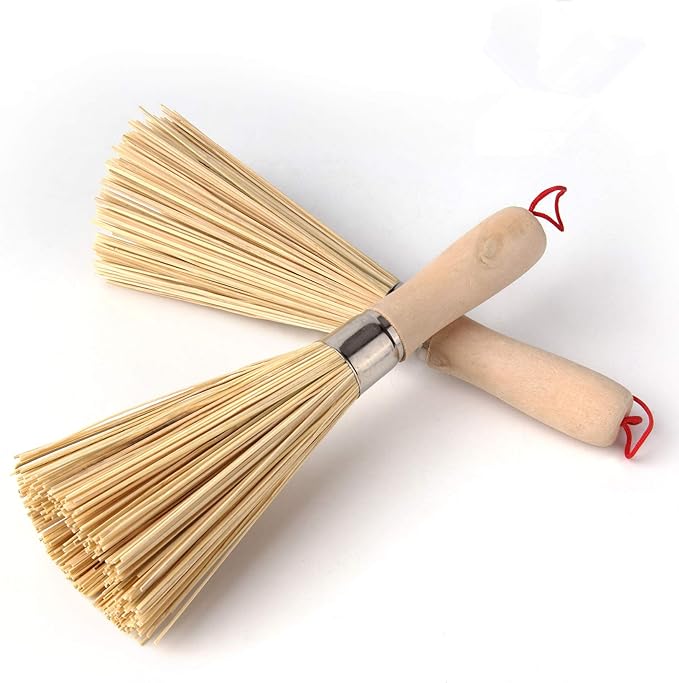 2 Pack Bamboo Wok Brush, Bamboo Kitchen Cleaning Brush