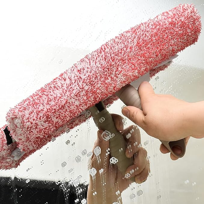 Multi-Purpose 12 inch Window Squeegee with 6.7inch-49.4inch Adjustable Aluminum Pole, Highly Absorbent Microfiber Window Scrubber for Window Cleaning,Car Cleaning.