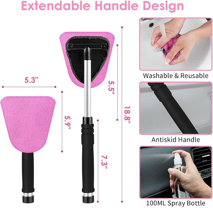 Viewsun 17pcs Car Cleaning Kit, Pink Car Interior Detailing Kit with High Power Handheld Vacuum, Detailing Brush Set, Windshield Cleaner, Cleaning Gel, Complete Auto Accessories for Women Gift