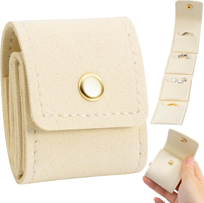 PAGOW 1 Pcs Mini Travel Jewelry Bag, Portable Foldable Jewelry Travel Pouch, Hanging Jewelry Organizers, Mini Travel Jewelry Bag Foldable (White)