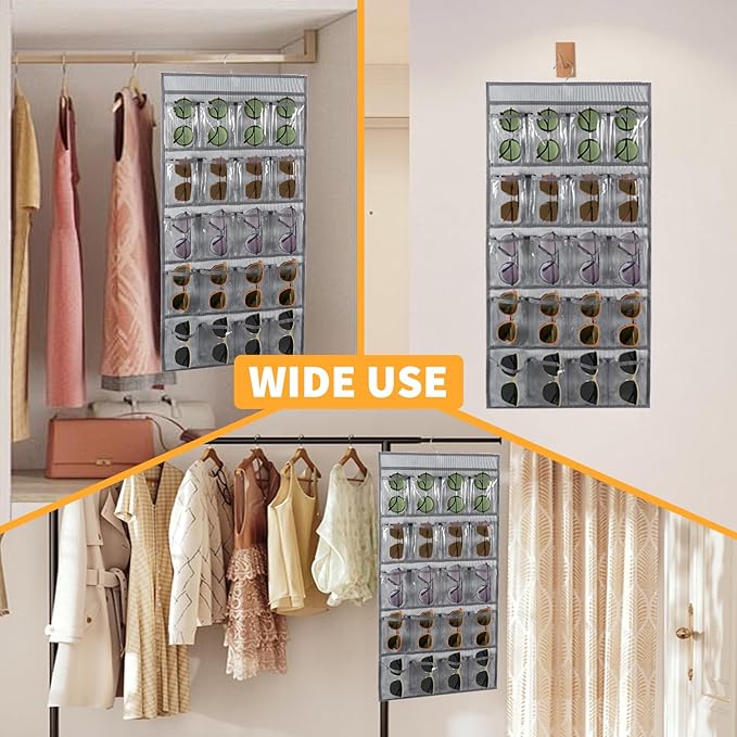 2 Pcs Sunglasses Organizer Storage Sunglass Holder for Wall Hanging Eyeglass Organizer for Multiple Glasses (GRAY)