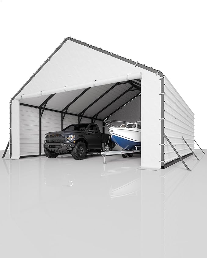 GarveeLife Roofing Panels for Metal Carport 20x25 ft, 20x20 ft, Heavy Duty Metal Carport Kits, 27 Ga. Galvanized Steel Ribbed Panels, 60.23 in x 19.68 in, 16 Pcs, White