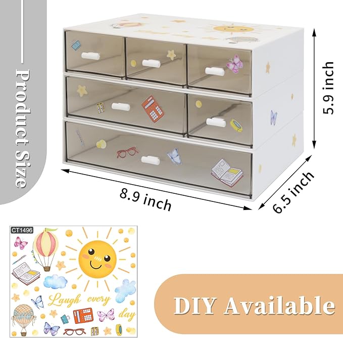 3 Tier Stackable Desk Organizer With 6 Drawers - Plastic Storage for Makeup and Desktop Organization (White)