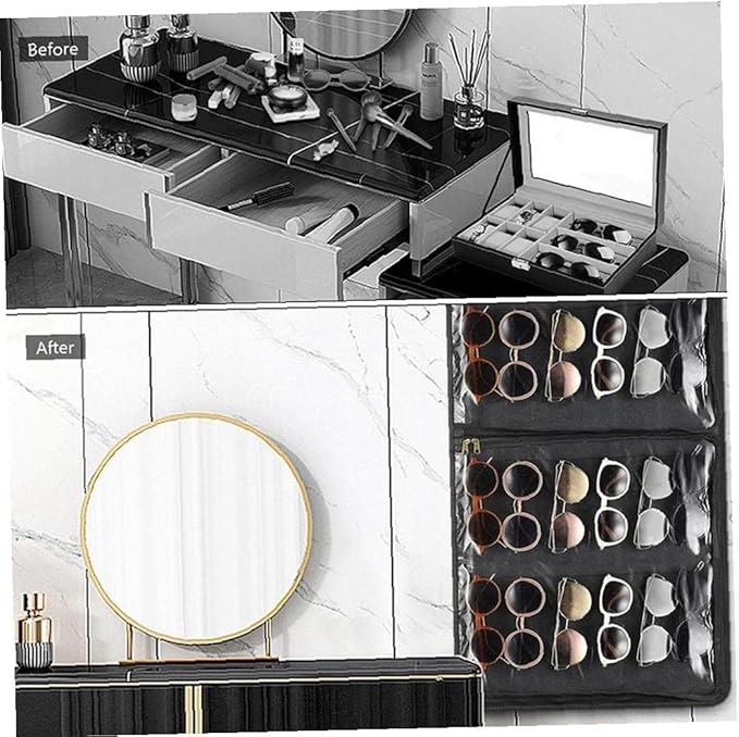 Hanging Jewelry Organizer Dual Zippered 43 Pockets 360°Rotating Double Sided Storage Pouch Wall Door Necklaces Sunglass Earrings Holders