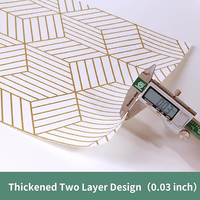 Shelf Liners for Kitchen Cabinets 23.6 in x 20 FT, Non Adhesive Cabinet Liner Strong Non-Slip Thickened Gold Geometric Drawer Liner, Easy to Clean for Shelf …