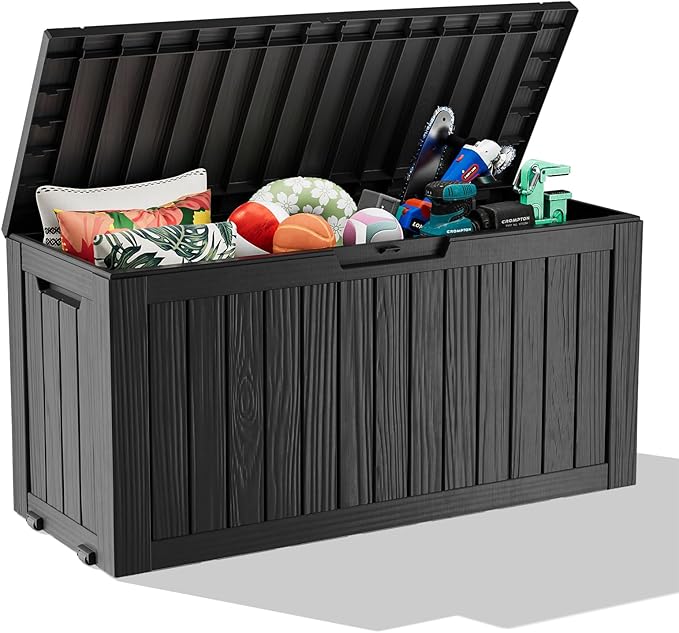 75 Gallon Outdoor Storage Box, Resin Deck Boxes Waterproof, Indoor Outdoor Bin for Package Delivery, Patio Cushions, Gardening Tools, Lockable, UV Resistant