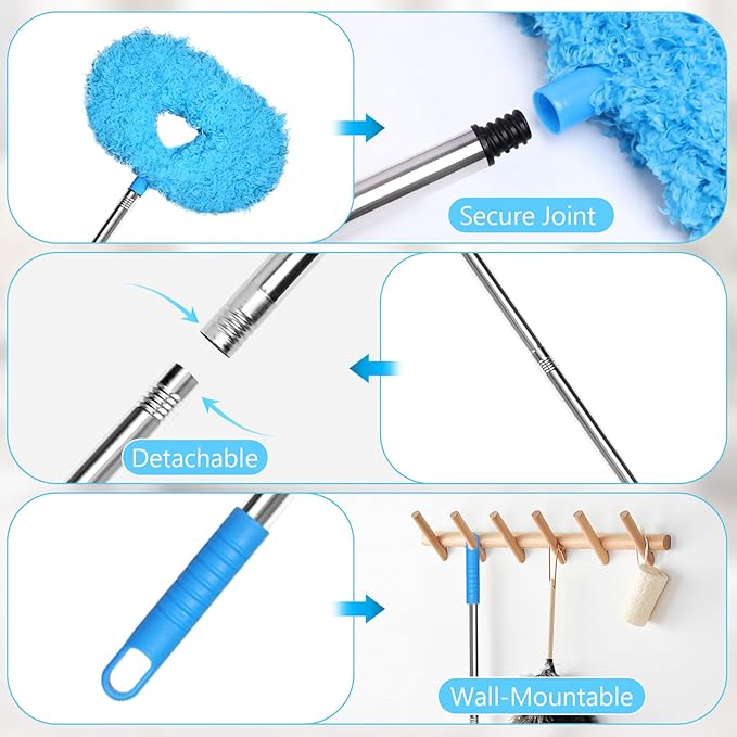 Eunice 13-49.7 Inches Ceiling Fan Duster with Extension Pole, Adjustable and Removable Cleaner Blade for High Ceiling, Fan Cleaner for Window Door Furniture (Blue)