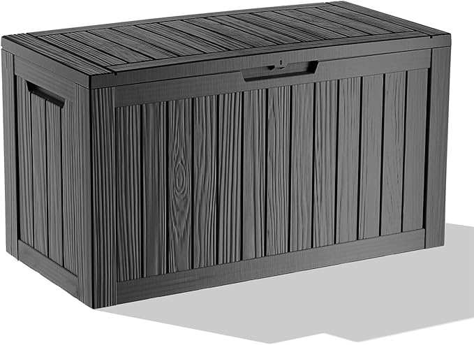 86 Gallon Outdoor Deck Box, Lockable Waterproof Outdoor Storage Boxes For Garden Tools,Indoor Cushions,Accessories Outside Storage Resin Weatherproof Container(Black)