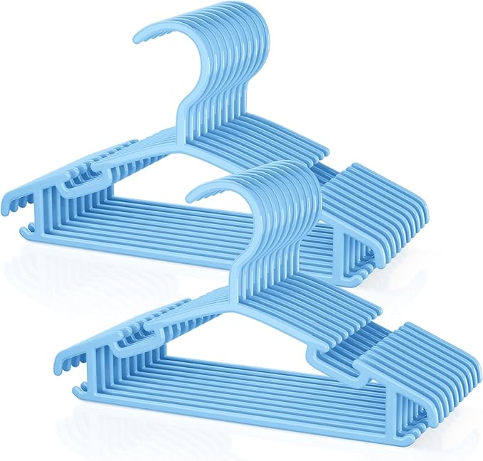 Kids Plastic Hangers, Baby Clothes Hangers for Closet 20 Packs Non-Slip Toddler Hangers for Infant Child Clothing for Pants Coats Skirts (Blue)