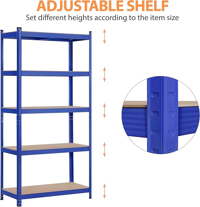Topeakmart 5-Tier Utility Shelves, Metal Storage Shelves Unit Adjustable Garage Storage Shelves Racks Heavy Duty Shed Shelving- Blue, 35.5 x 16 x 71 Inch