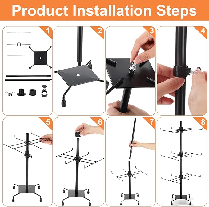 2 Pcs Jewelry Rotating Display Stand Adjustable Metal Earrings Bracelet Display Rack Hanging Jewelry Spinning Organizer Tree with Hooks for Vendor Events Selling(3 Tier,Black)