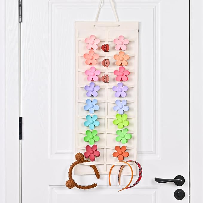 Lolalet Hair Claw Clip Organizer, 2 Pack Hanging Hair Clip Organizer Storage for Women Girl, Wall-Mounted Hair Claw Clip Holder Organizer, Claw Clip Storage Display for Wall Door Closet -Beige