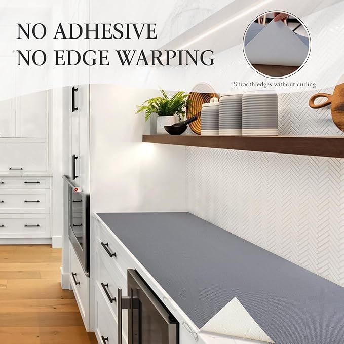 Beautysaid Shelf and Drawer Liner for Kitchen Cabinet, Non Adhesive Non Slip Shelf Paper Waterproof Washable Thickened for Dresser Pantry Shelve Bathroom Protector Liner(Gray,12 in x 30 FT)