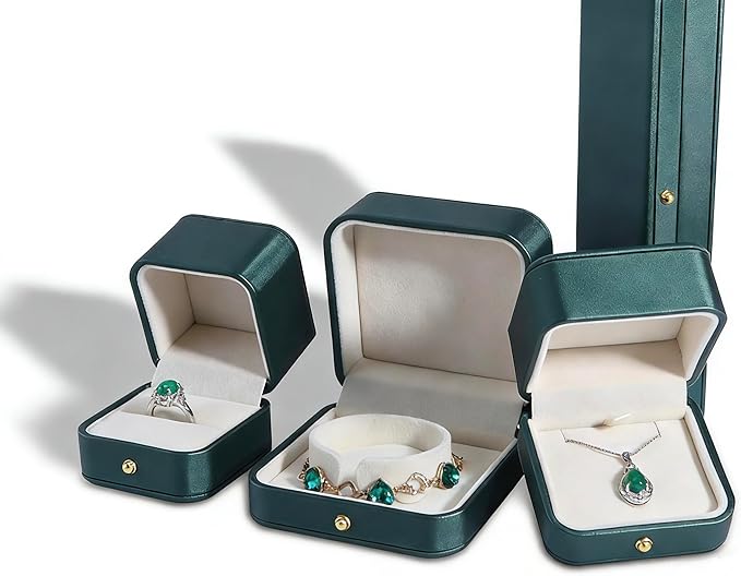 Luxury Vintage Jewelry Box, Dark Green Leather Storage Case with Gold Lock, 9x9x4.6cm Bracelet Organizer Display Stand_Forest Green_3.5in