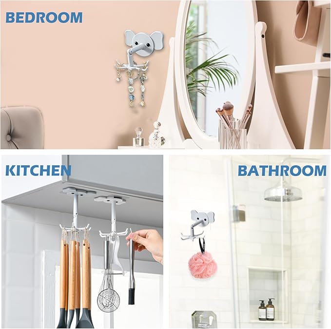 2-Pack 360° Rotating Jewelry Organizer, Self-Adhesive Necklace Hanger for Storing Necklaces, Bracelets, Watches, Rings, Ideal for Walls, Closets, Doors, and Bathrooms (White)