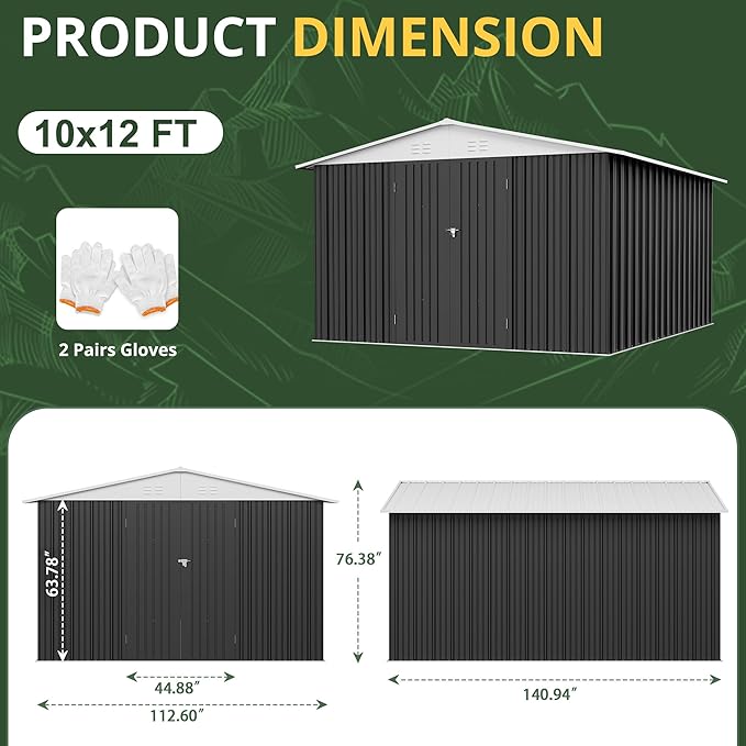 Polar Aurora 12x10 FT Outdoor Storage Shed, Metal Garden Shed with with Updated Frame Structure, Heavy Duty Weatherproof Tool Sheds for Backyard Garden Patio Lawn, White