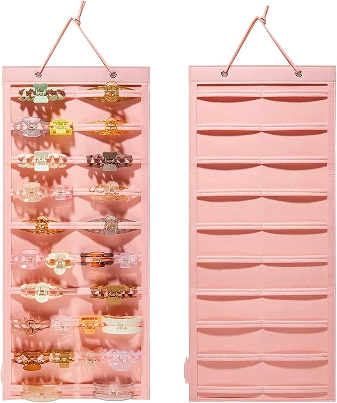 ACQTULOU Hair Claw Clips Organizer, 10 Layers Large Hair Clip Storage for Women Girls, Hanging Hair Accessories Holder Organizer for Wall Door Closet(No Hair Accessories Included) (pink)