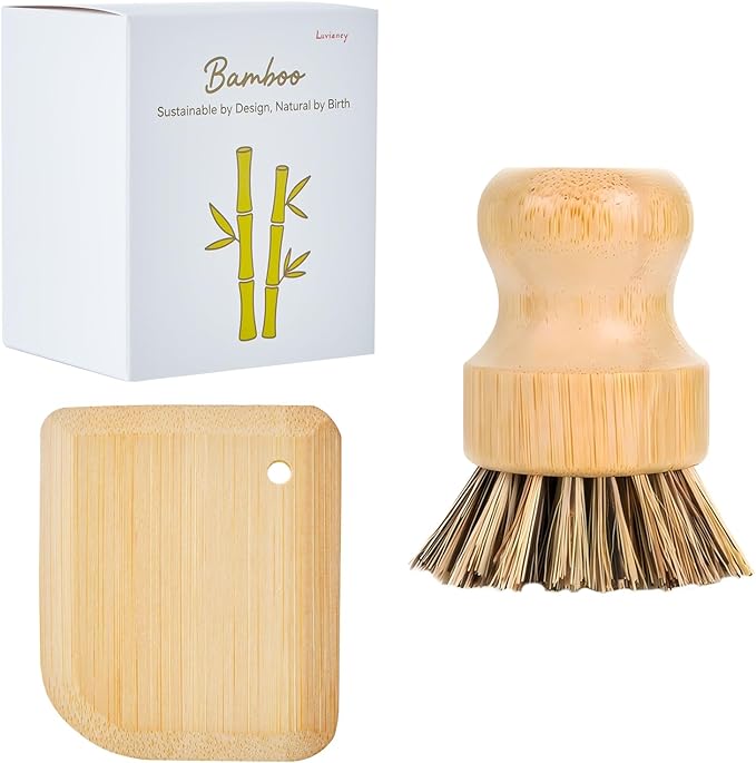 Bamboo Cast Iron Brush, Bamboo Pot Scraper, Kitchen Cleaning Tools for Cast Iron Skillets, Cookware, Dishes, Pans and Pots