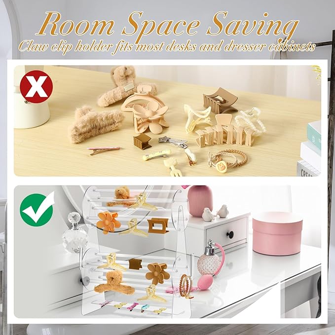 Acrylic Claw Clip Holder 360 Degree Rotating Claw Clip Organizer Hair Accessories Organizer Storage Display Clear Stand for Women Vanity Dressing Table(Round Style)