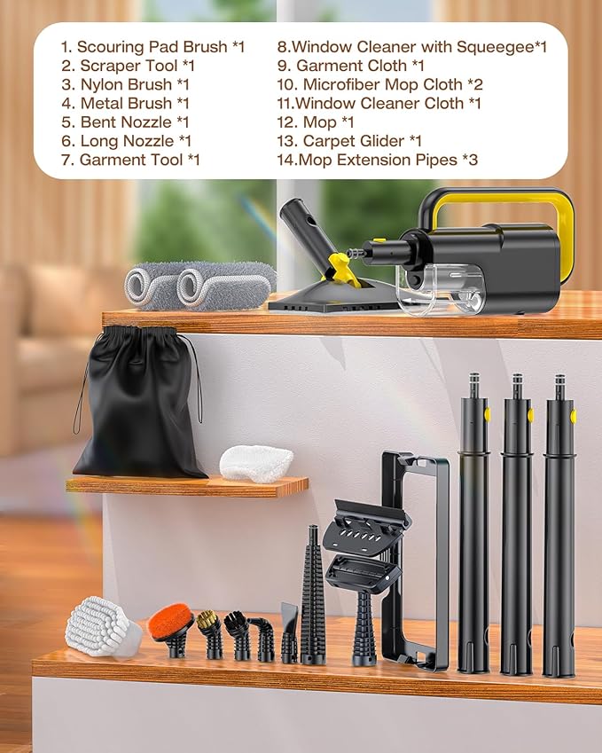 LABIGO 10-in-1 Steam Mop with Detachable Handheld Steamer, 350ml Tank, 10s Heat-Up, 248°F Steam Cleaner, 2-Level Control and Swivel Head for Floors, Carpets, Tiles, BBQ grill Multi-Surface Dark Grey