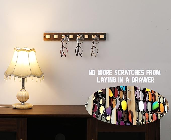 Gifts for Men Sunglass Organizer Wall Mounted Sunglasses Rack Wood Sun Glasses Holder for Multiple Glasses Hanger Storage Unique Birthday Gifts for Husband Dad