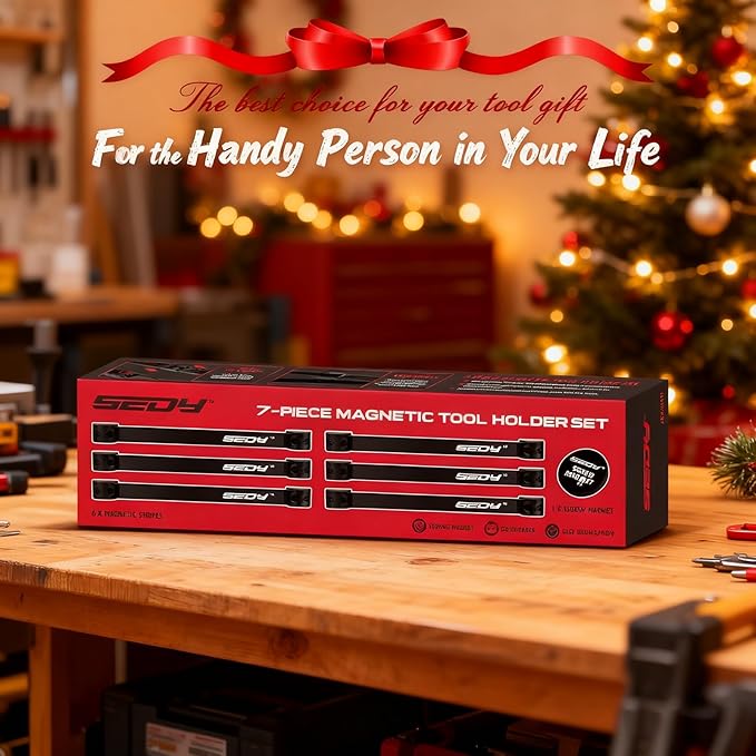 SEDY Magnetic Tool Holder Storage Organizer: 7-Piece Garage Wall Mount Rack Organization Strip Power Magnet Organizers Mounted Workbench Board Slatwall Van Hanger