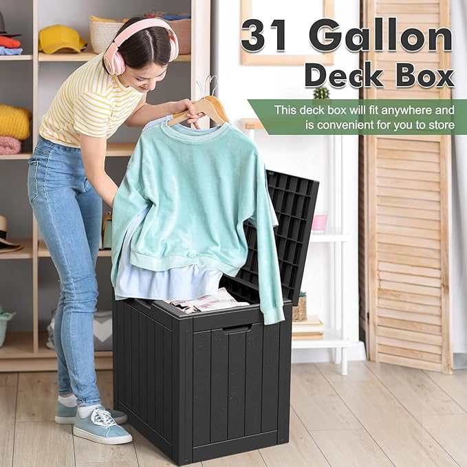 32 Gallon Outdoor Storage Box, Resin Deck Boxes Outdoor Waterproof For Patio Furniture, Garden Tools, Pool Supplies, Lockable And UV Resistant (a Set of 2,Striped Black)