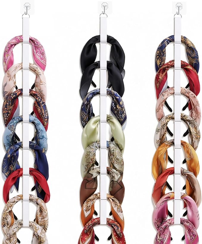 3PCS Headband Holder & Hair Accessory Organizer with 3 adhesive hooks - Large Capacity Foldable Display for Bedroom & Dorm, Easy Headband Storage Solution, White