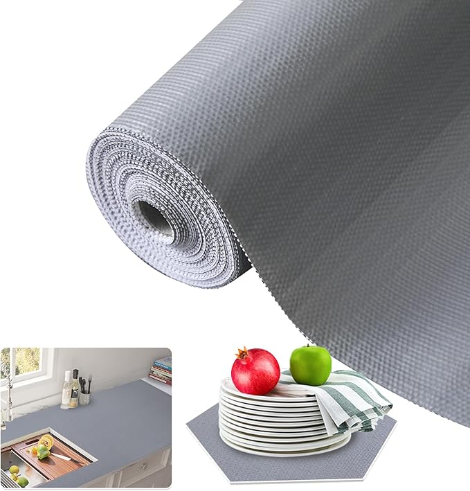 Beautysaid Shelf and Drawer Liner for Kitchen Cabinet, Non Adhesive Non Slip Shelf Paper Waterproof Washable Thickened for Dresser Pantry Shelve Bathroom Protector Liner(Gray,18 in x 10 FT)