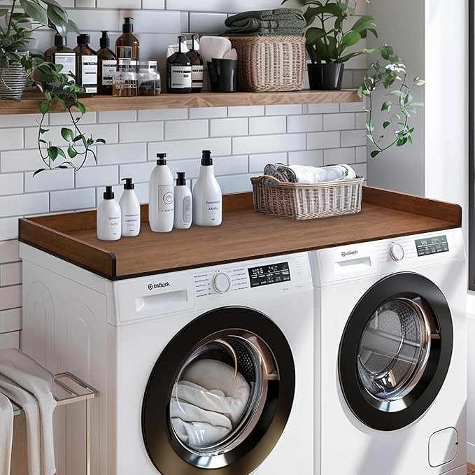 Washer Dryer Countertop, 27.5" x 54" Bamboo Washer and Dryer Countertop for Laundry Room Organization(Retro Brown)