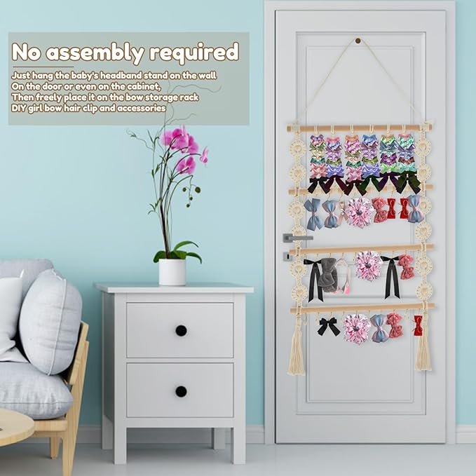 Headband Holder Hair Bow Organizer for Girls, Large Capacity Wall Hanging Hair Accessories Organizer, Practical Bow Holder, Decorative Hair Clips Storage Hanger for Hair Clips Bows Headgear