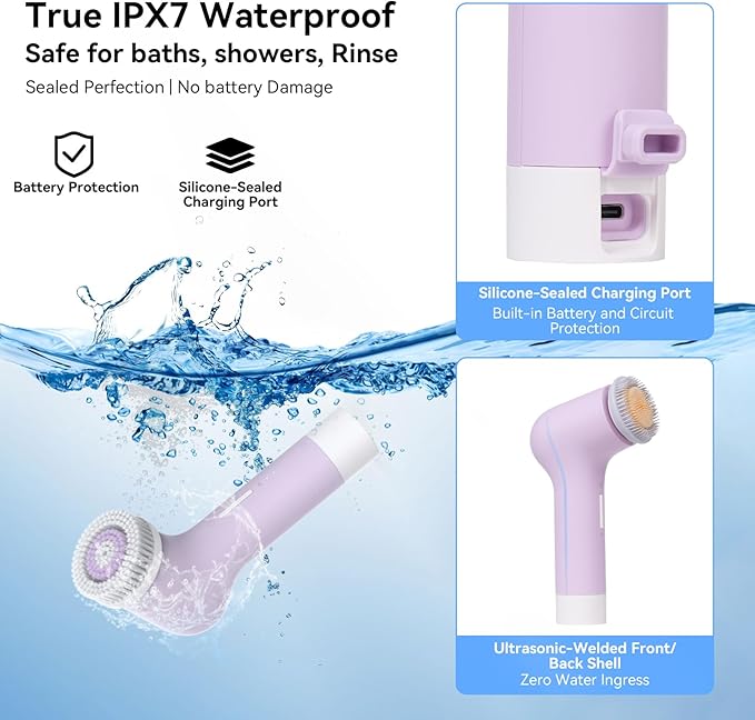 Electric Facial Cleansing Brush,Rechargeable Silicone Face Scrubber exfoliator,3 Speeds,Waterproof, Exfoliating & Massage,for Women Men Skincare, Romantic lavender Birthday Valentine's Day gift