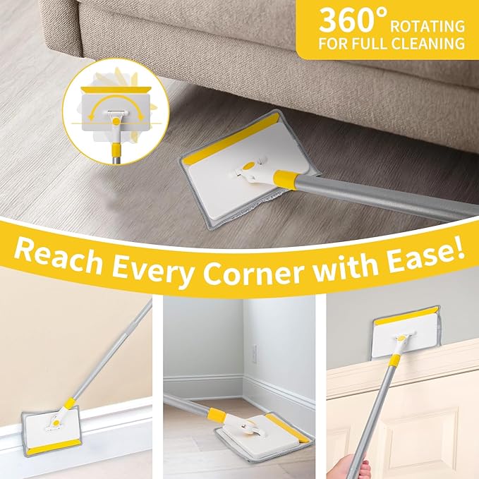 KeFanta Baseboard Cleaner Tool with Handle,55" Extendable Long Handle Wall Cleaner Mop with 4 Reusable Pads,Duster for Cleaning Window Floor Skirting Board Ceiling Bathtub Tub Tile