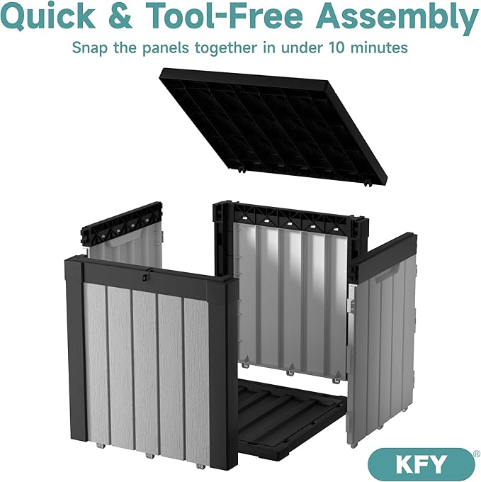 50 Gallon Waterproof Resin Deck Box, UV Resistant Outdoor Storage for Garden, Patio, Porch, Delivery（Black & White，50 Gallon）