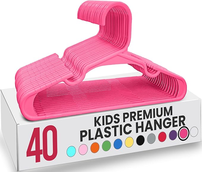 Utopia Home 40 Pack Kids Hangers - 11.5 Inch Plastic Baby Hangers for Closet - Childrens Hanger for Clothes & Infant Hanger for Closet - for Everyday Standard Use (Pink)