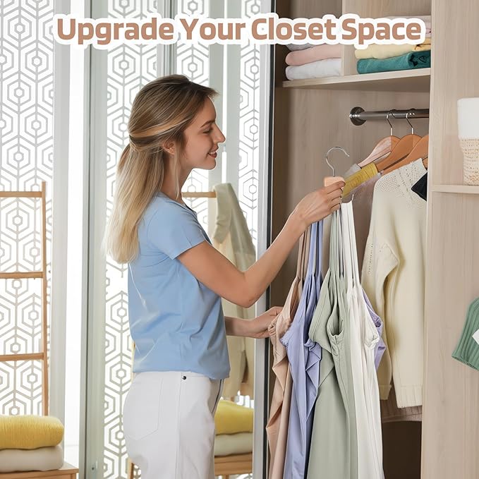 3 Pack Tank Top Hangers, 2025 Upgraded Bra Hanger for Closet Organizer & Storage, 360° Rotating & Foldable Design, Wooden Space-Saving Hanger for Tank Tops, Bras and More (Natural)