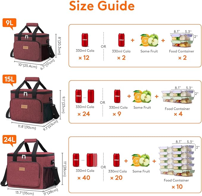 Lifewit Large Lunch Bag Insulated Lunch Box Soft Cooler Cooling Tote for Adult Men Women, Burgundy 40-Can (24L)