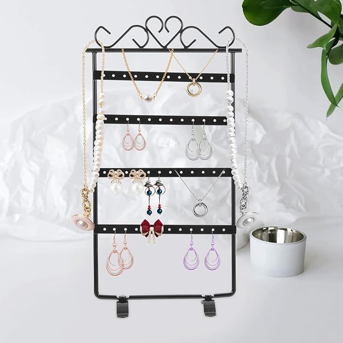 Metal 48-hole Earring Display Rack Jewelry Storage Organizer Black Iron Art Holder for Earrings and Studs Bedroom Accessory Organizer
