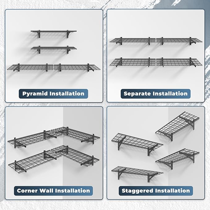 4 Pack Heavy Duty Garage Wall Shelving Set (1.5x4ft), Wall Mounted Garage Shelves 1400lbs Capacity, 18"x96" Shelf Storage Rack Floating Shelves, Black