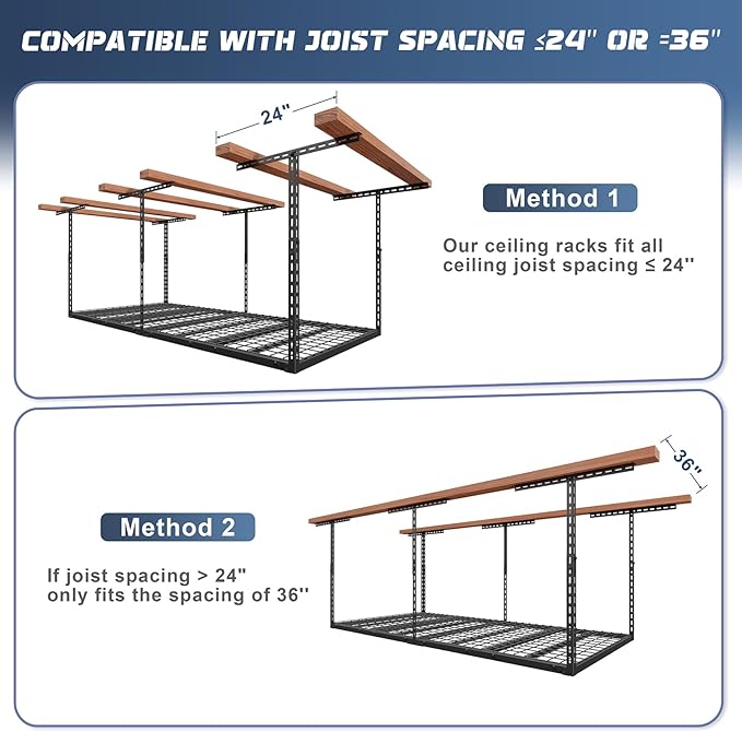 3X6FT Overhead Garage Storage Rack, 26"-40" Height Adjustable Garage Ceiling Storage Racks, Heavy Duty Metal Overhead Storage Organizer System, 450LBS Weight Capacity