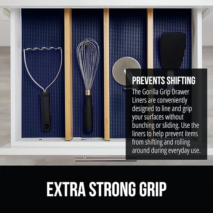 GORILLA GRIP powerGRIP Drawer Shelf and Cabinet Liner, Thick Strong Hold, Non-Adhesive Liners Protect Kitchen Cabinets and Cupboard, Bathroom Drawers, Easy Install, Breathable Mat, 20" x20', Navy Blue