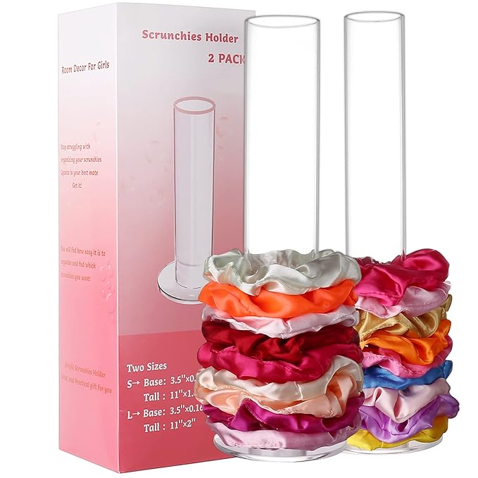 2 Pack Hair Scrunchies Organizer - 11 Inch Holder Stand, Ties Organizer, Accessories for Girls Room, Jewelry Tower