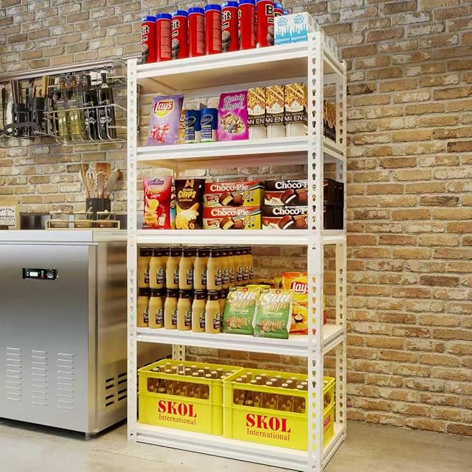 36"W "Father&I" 5-Shelf Industrial Metal Steel Garage/Tote Storage Shelves Heavy-Duty Adjustable Rack: Tall Shelving Units Organizer for Closet/Basement/Pantry/Shop/School 72"H*36W*16"D, White