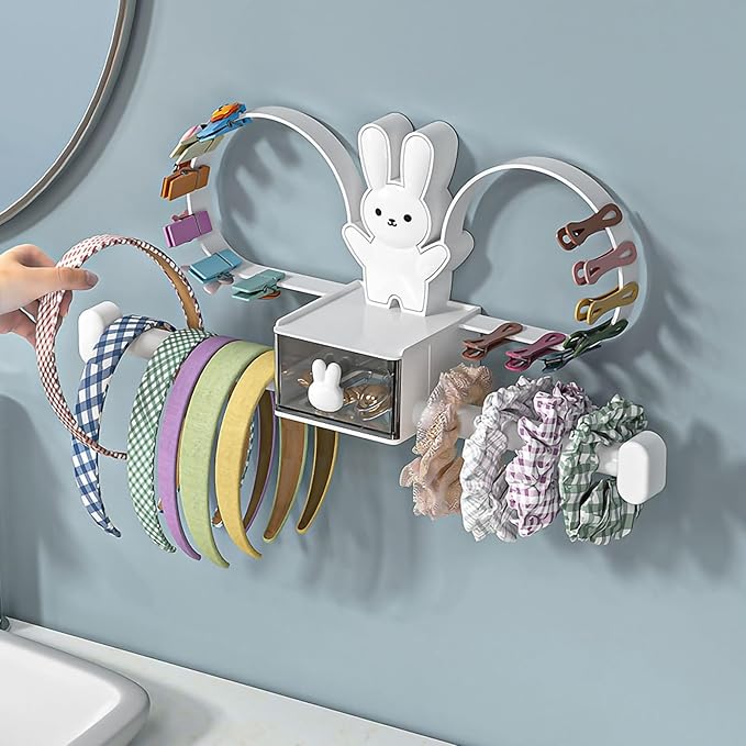 Cartoon Rabbit Hair Accessories Holder Wall Mount Headband Hair Tie Clip Headwear Hair Bows Display Stand Organizer Yellow