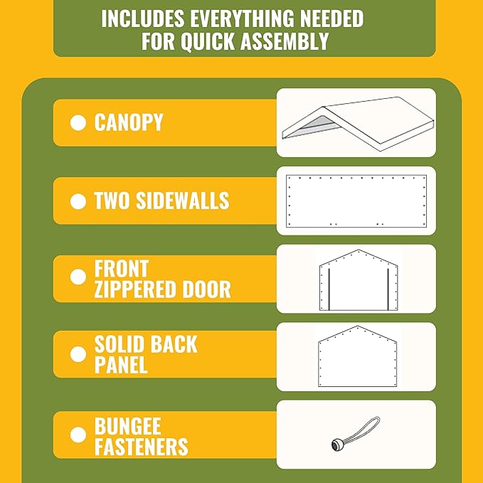 10x20 ft Carport Replacement Canopy Cover with Enclosure Kit - Heavy-Duty Waterproof Tarp with UV Protection, Easy Install Canopy Shelter Top with Sidewalls (Frame NOT Included)