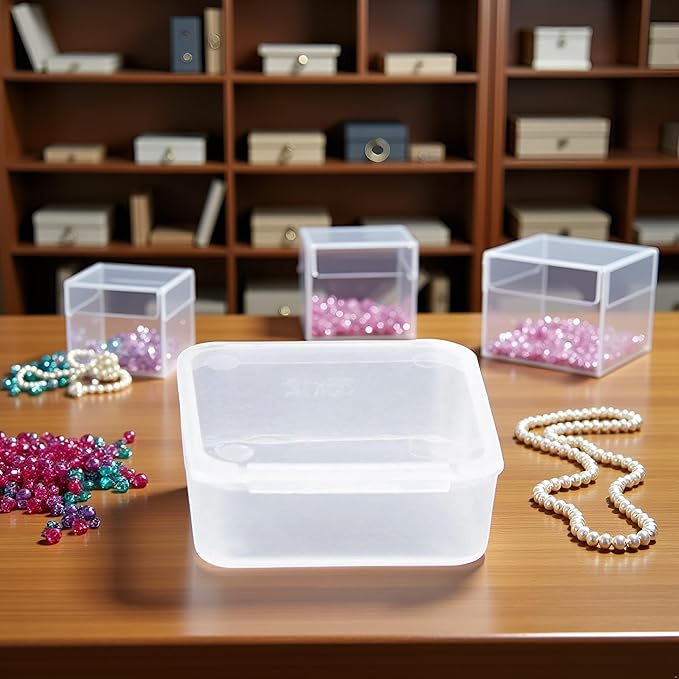 Square Clear Jewelry Storage Boxes Beads Crafts Case Containers-Reusable Plastic- 6x6x1.8cm Comfortable and Environmentally Professional Design Organization, Storage and Transport