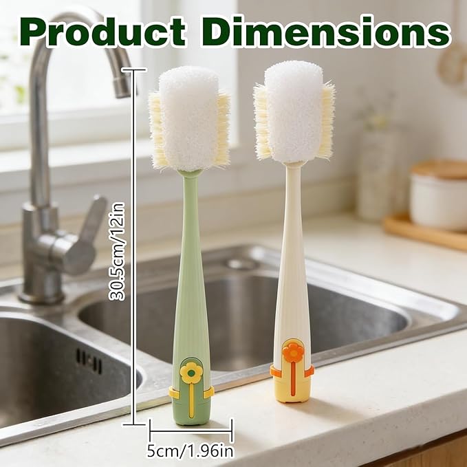 5-in-1 Bottle Cleaning Brush Set, Multifunctional Kitchen Lid Scrubber with Long Handle, Portable Brush Tools for Cups, Hard Bristle Sponge Head(2 Pack)