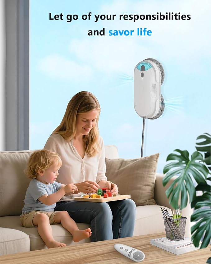 Smart Window Cleaning Robot with bidirectional ultrasonic Spray & 85ml Tank - Automatic Edge Detection, 2400-3200pa Strong Suction, Anti-Drop Protection for Effortless Cleaning